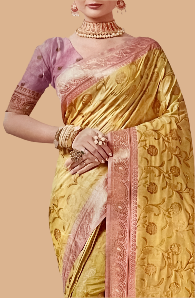 Yellow Semi Silk Saree