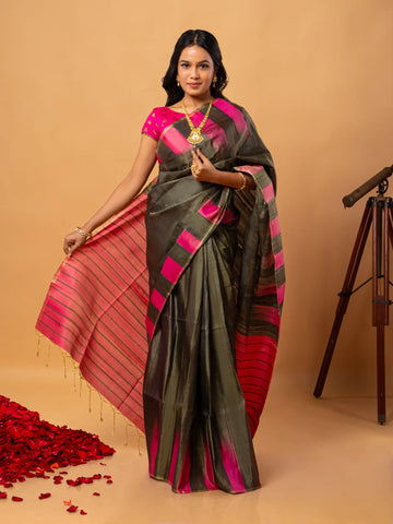 Grey Pure Raw Silk Saree