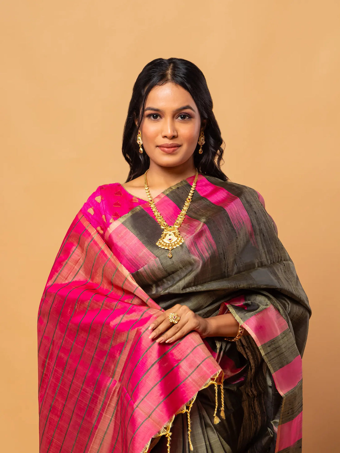 Grey Pure Raw Silk Saree