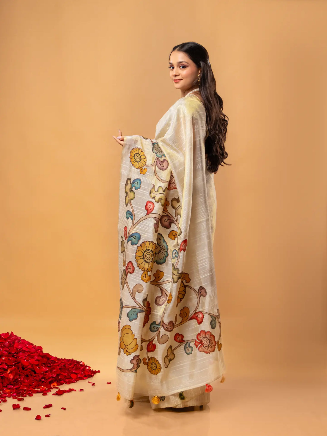 Cream Organza Tissue Saree