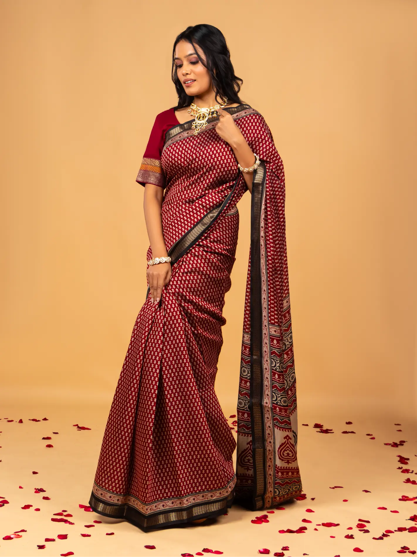 Brown Mul Cotton Saree