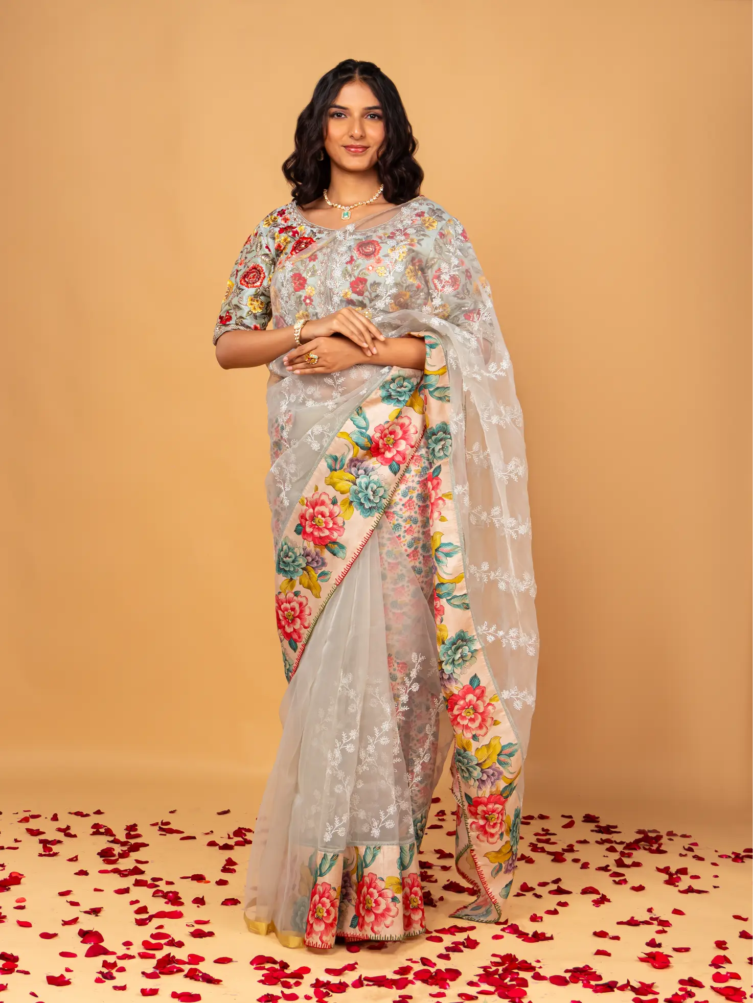 Grey Base Organza Saree