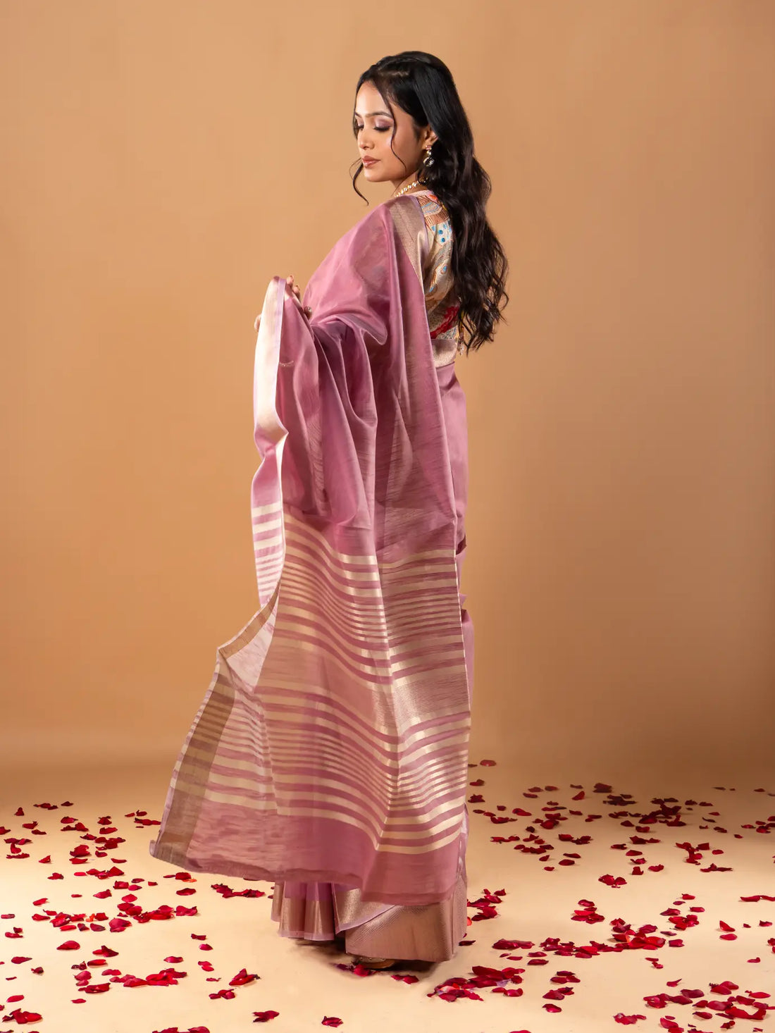 Pink Peach Cotton Plain Saree