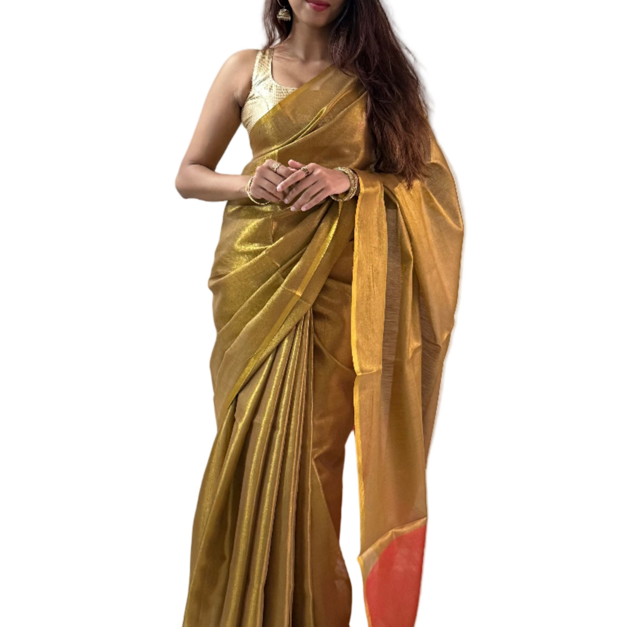 Brown Red Tissue Saree