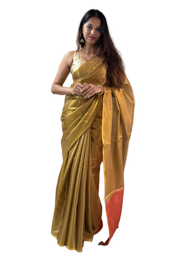 Brown Red Tissue Saree