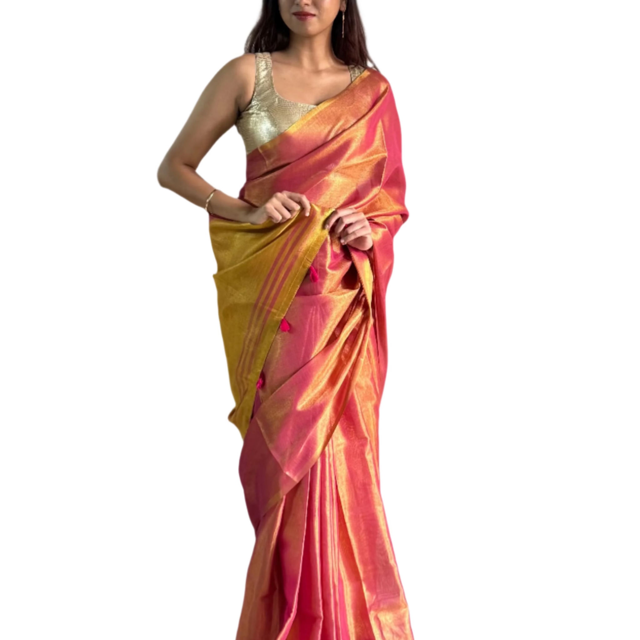 Pink Gold Tissue Saree