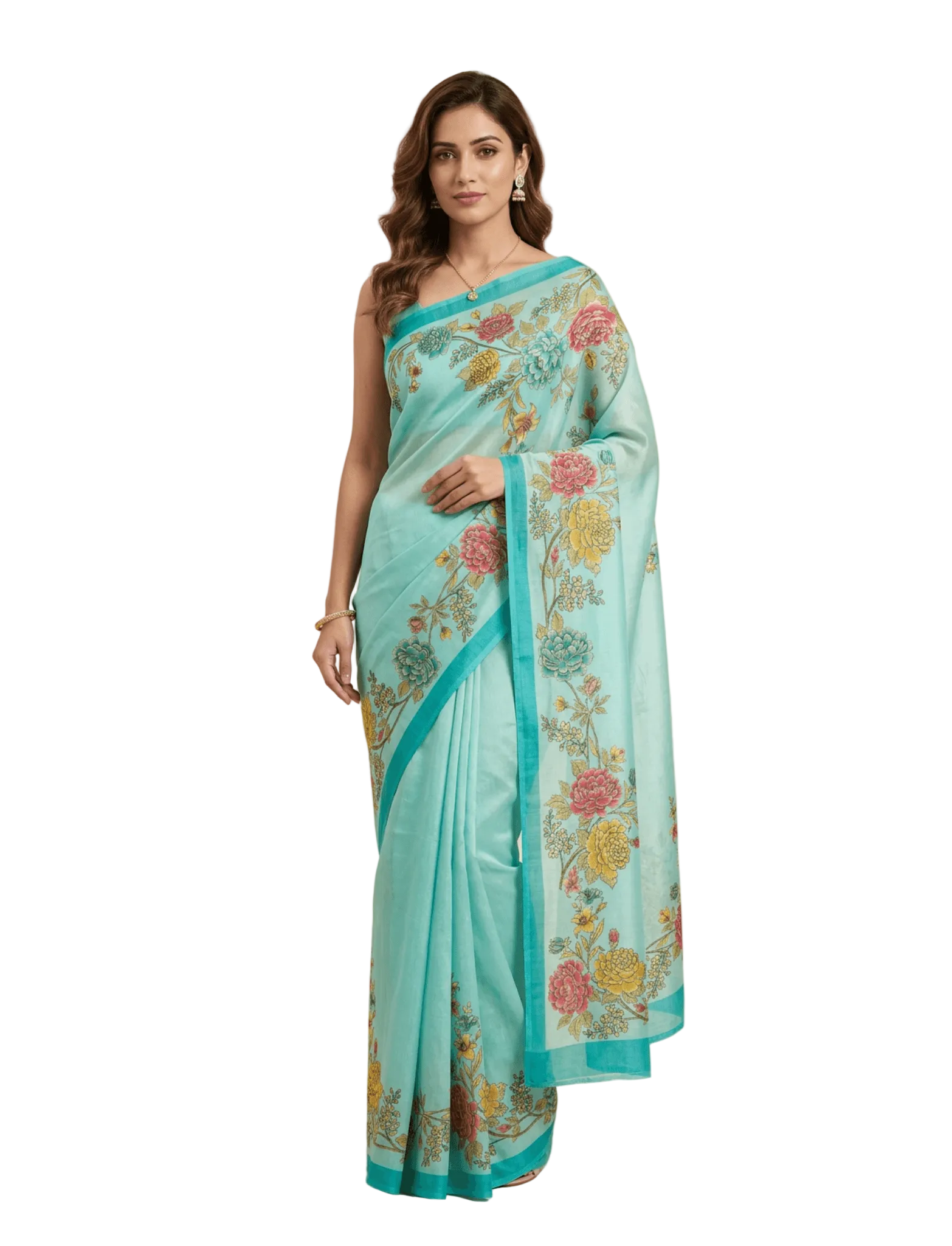 Aqua Blue Tussar Silk Saree - Nirzara