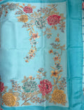 Close Up of Aqua Blue Tussar Silk Saree Pallu - Nirzara