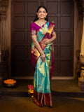 Blue Pure Silk Tissue Handwoven Kanjivaram Saree - Nirzara
