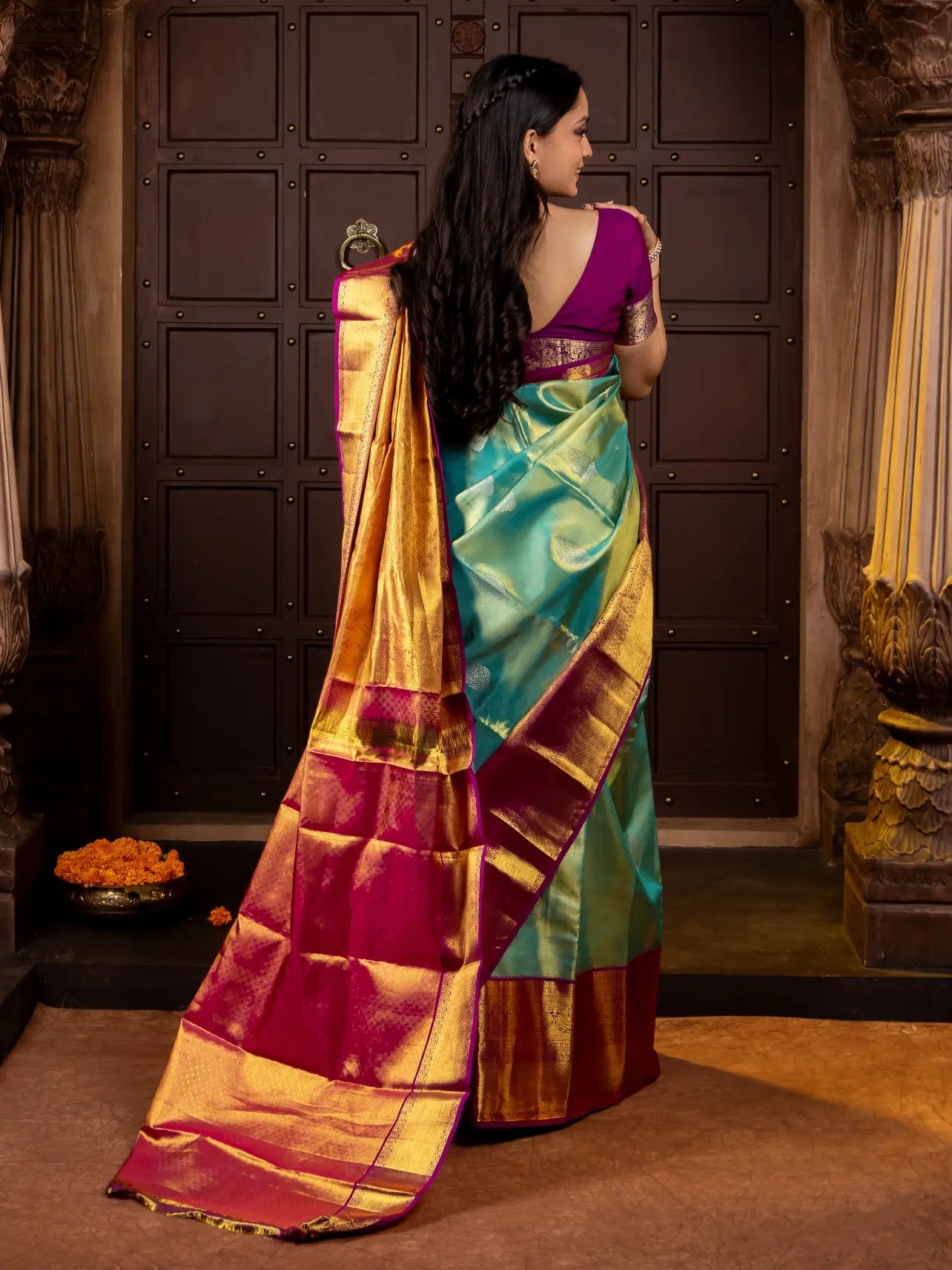 Blue Pure Silk Tissue Handwoven Kanjivaram Saree - Nirzara