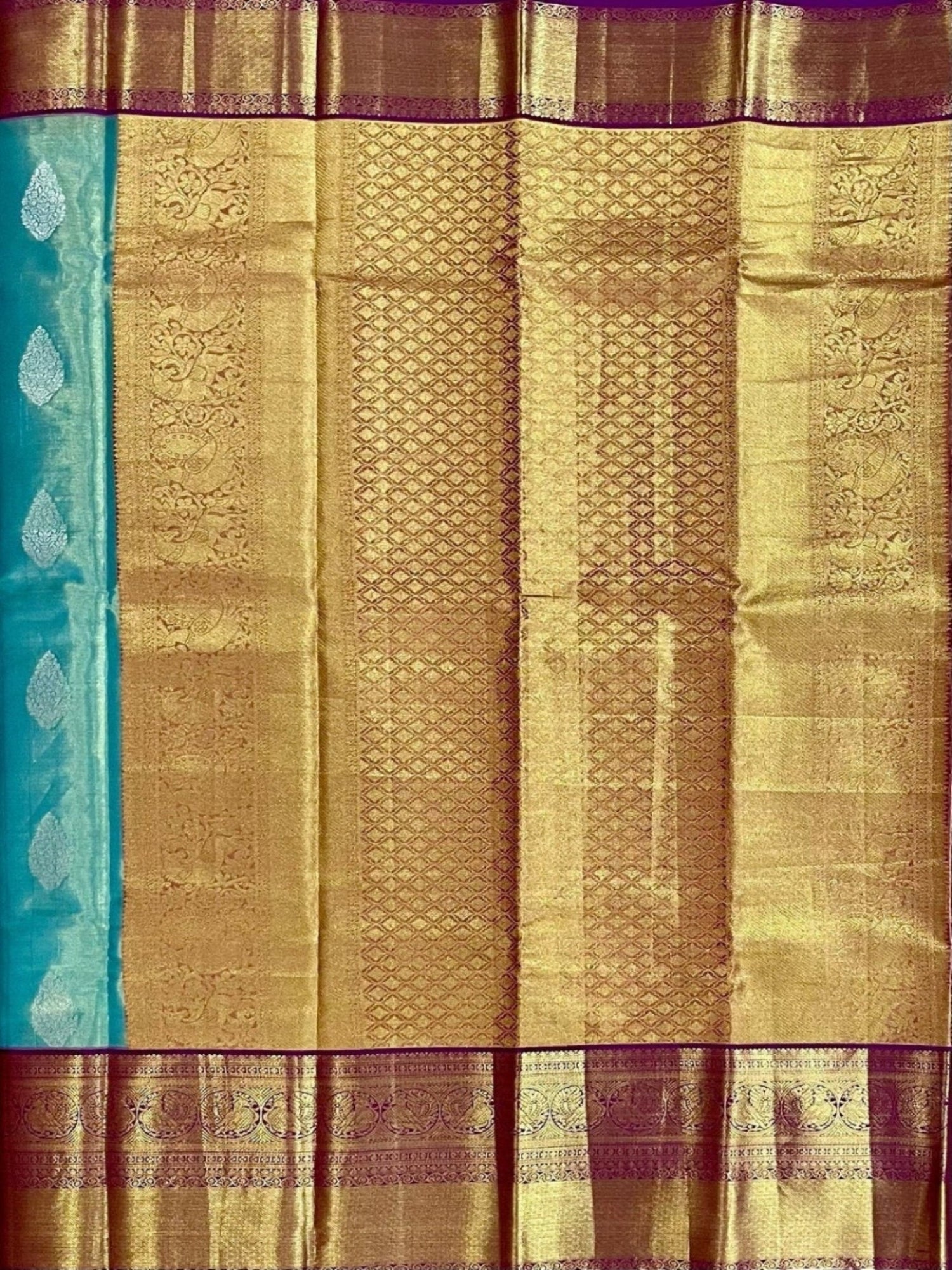 Blue Pure Silk Tissue Handwoven Kanjivaram Saree - Nirzara