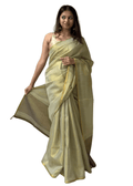 Cream Gold Plain Tissue Saree - Nirzara