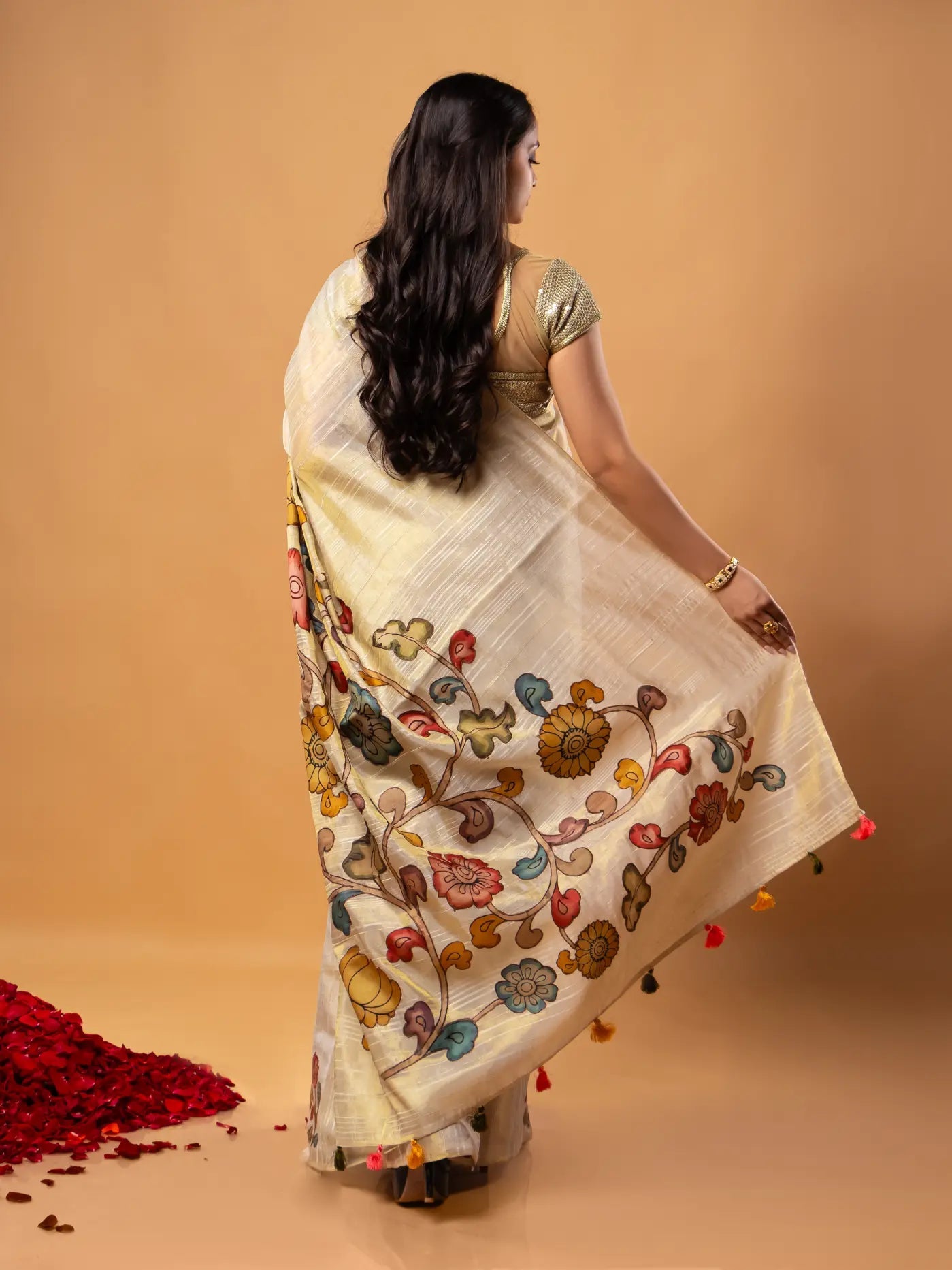 Cream Organza Tissue Saree - Nirzara