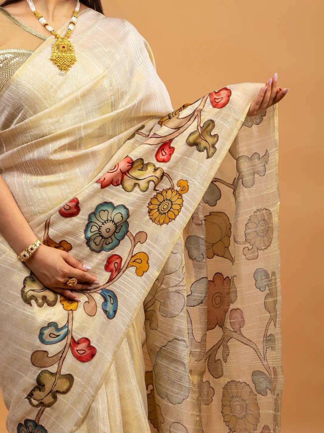 Cream Organza Tissue Saree - Nirzara