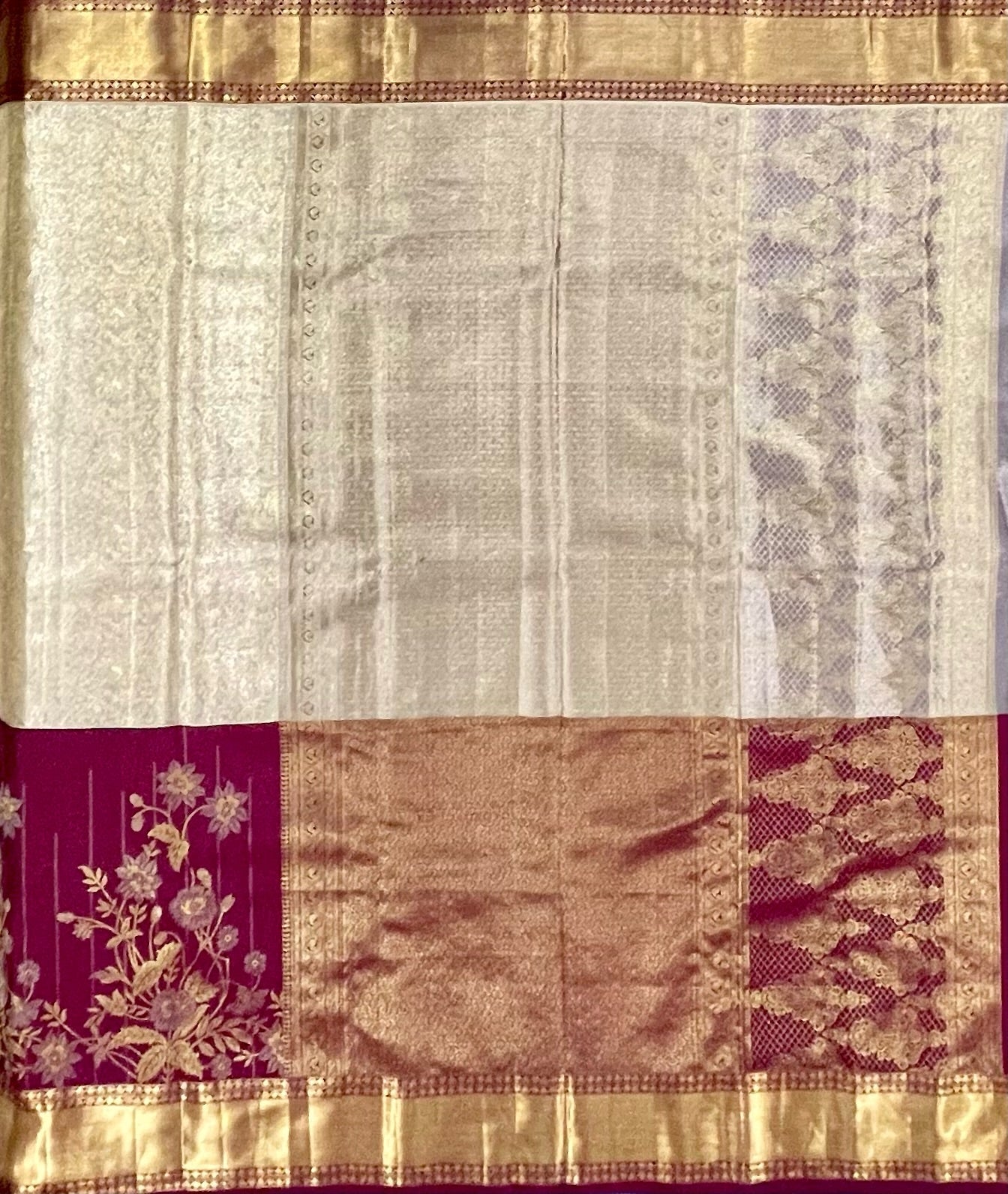 Cream Pure Silk Tissue Handwoven Kanjivaram Saree - Nirzara