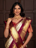Cream Pure Silk Tissue Handwoven Kanjivaram Saree - Nirzara