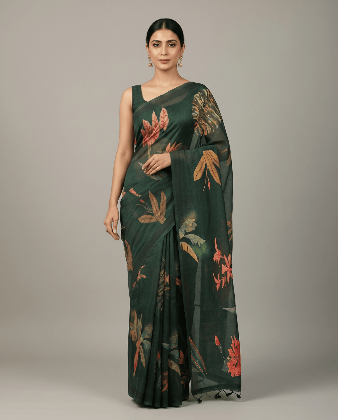 Forest Green Pure Mul Cotton Saree - Nirzara