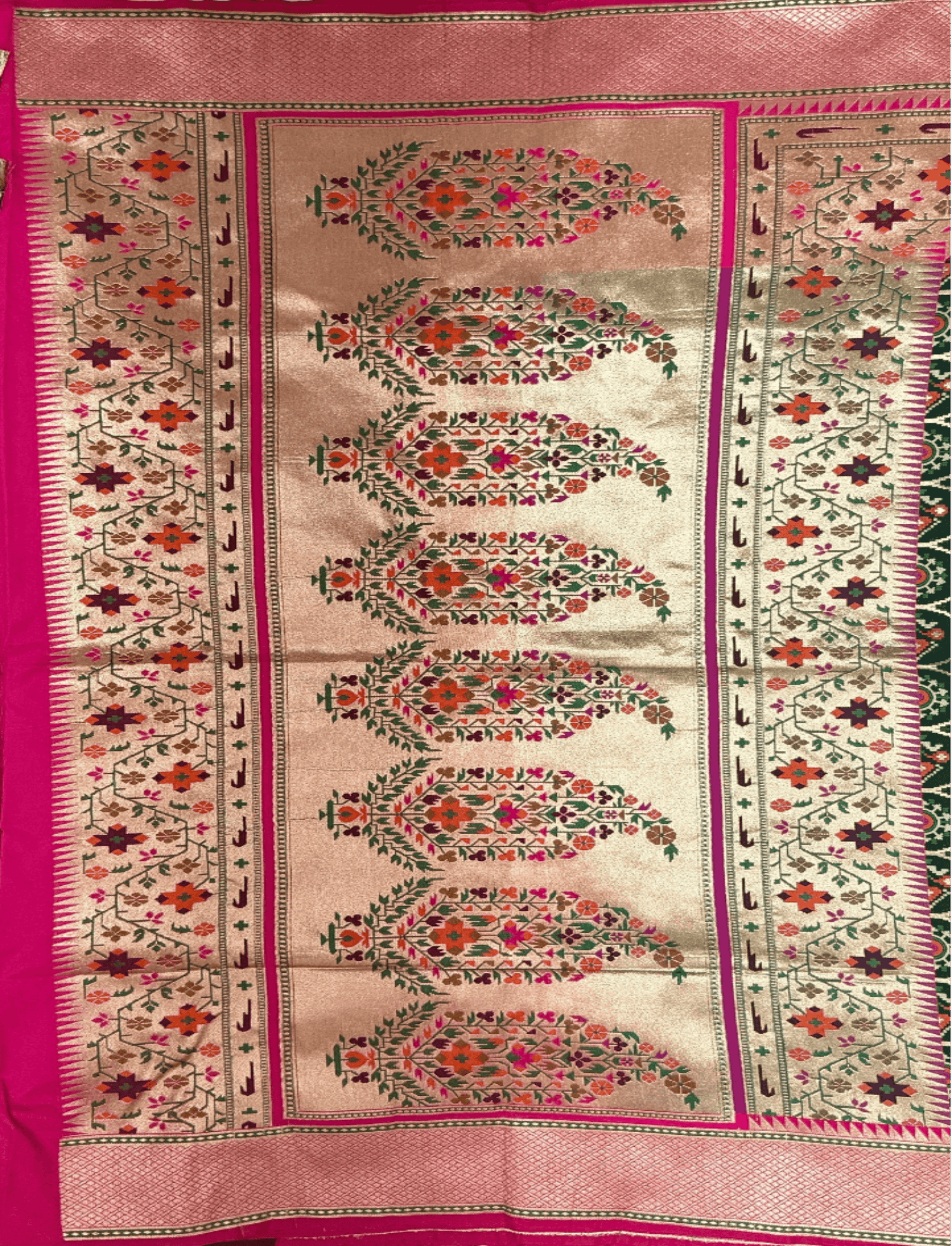 Close up of the pallu  of Green Katan Silk Saree - Nirzara 