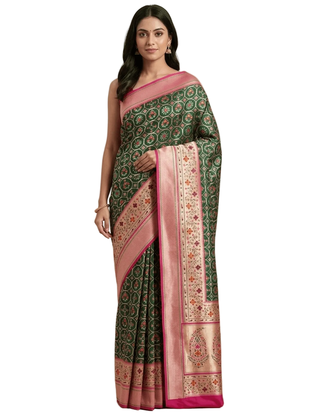 Green Katan Silk Saree With Meenakari Work Border And Pallu - Nirzara