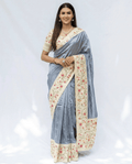 Grey Plain Banarasi Cotton Saree - Nirzara