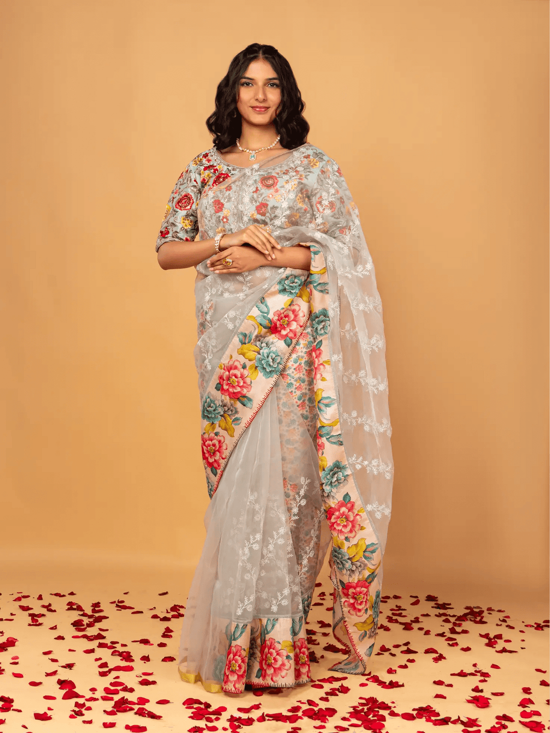 Grey Base Organza Saree - Nirzara