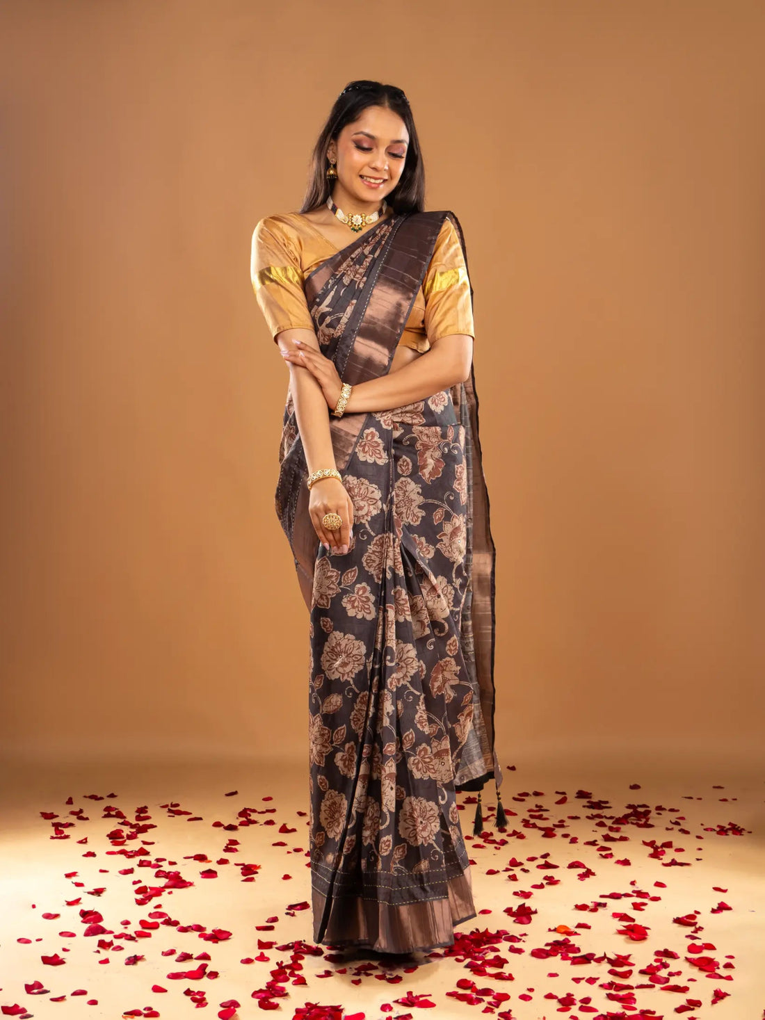 Grey Tussar Synthetic Saree - Nirzara