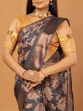 Grey Tussar Synthetic Saree - Nirzara