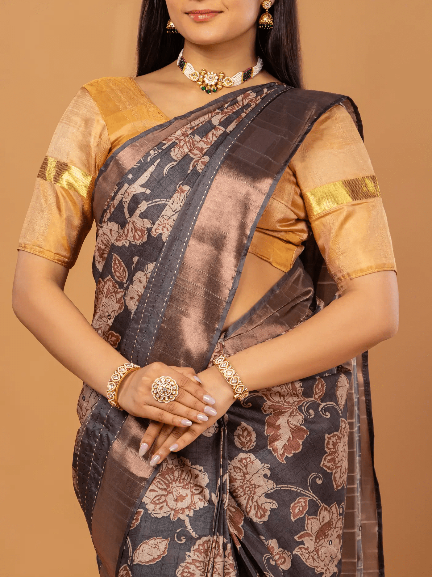 Grey Tussar Synthetic Saree - Nirzara
