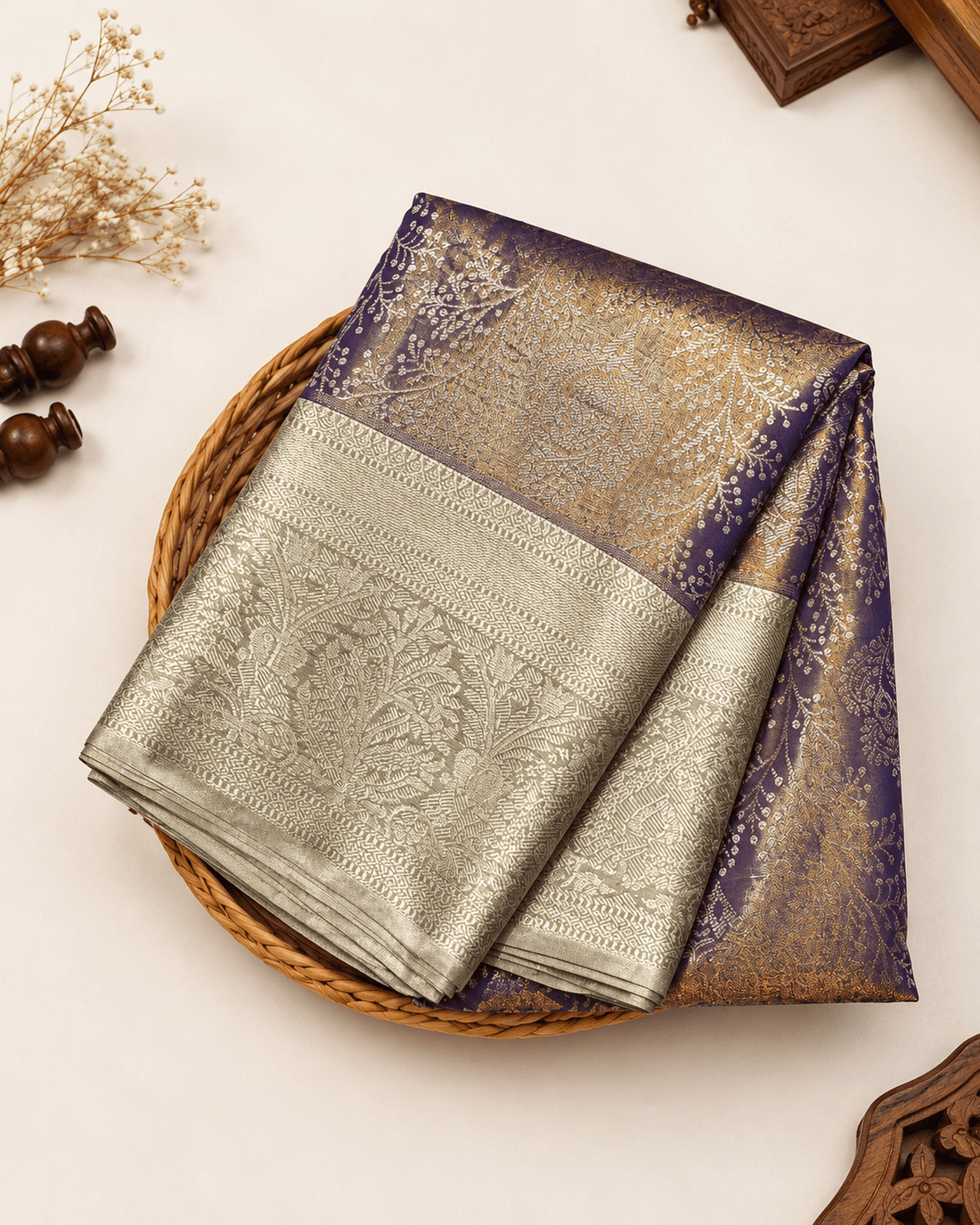 Lavender Pure Silk Tissue Handwoven Kanjivaram Saree - Nirzara