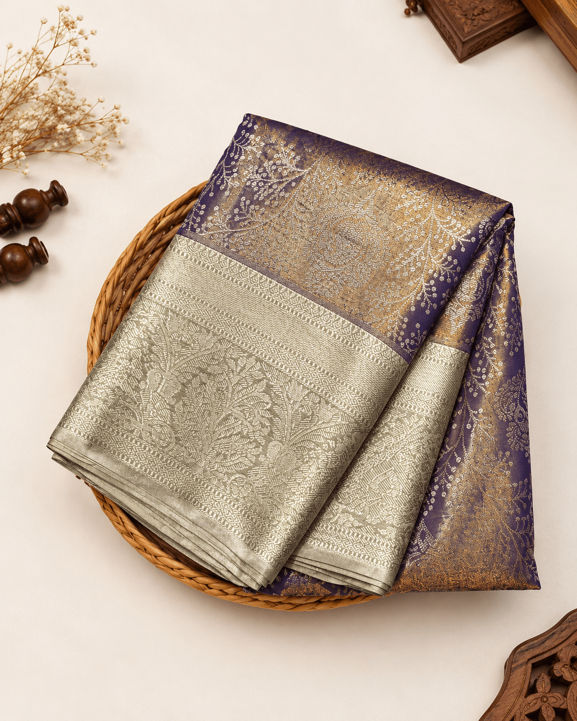 Lavender Pure Silk Tissue Handwoven Kanjivaram Saree - Nirzara