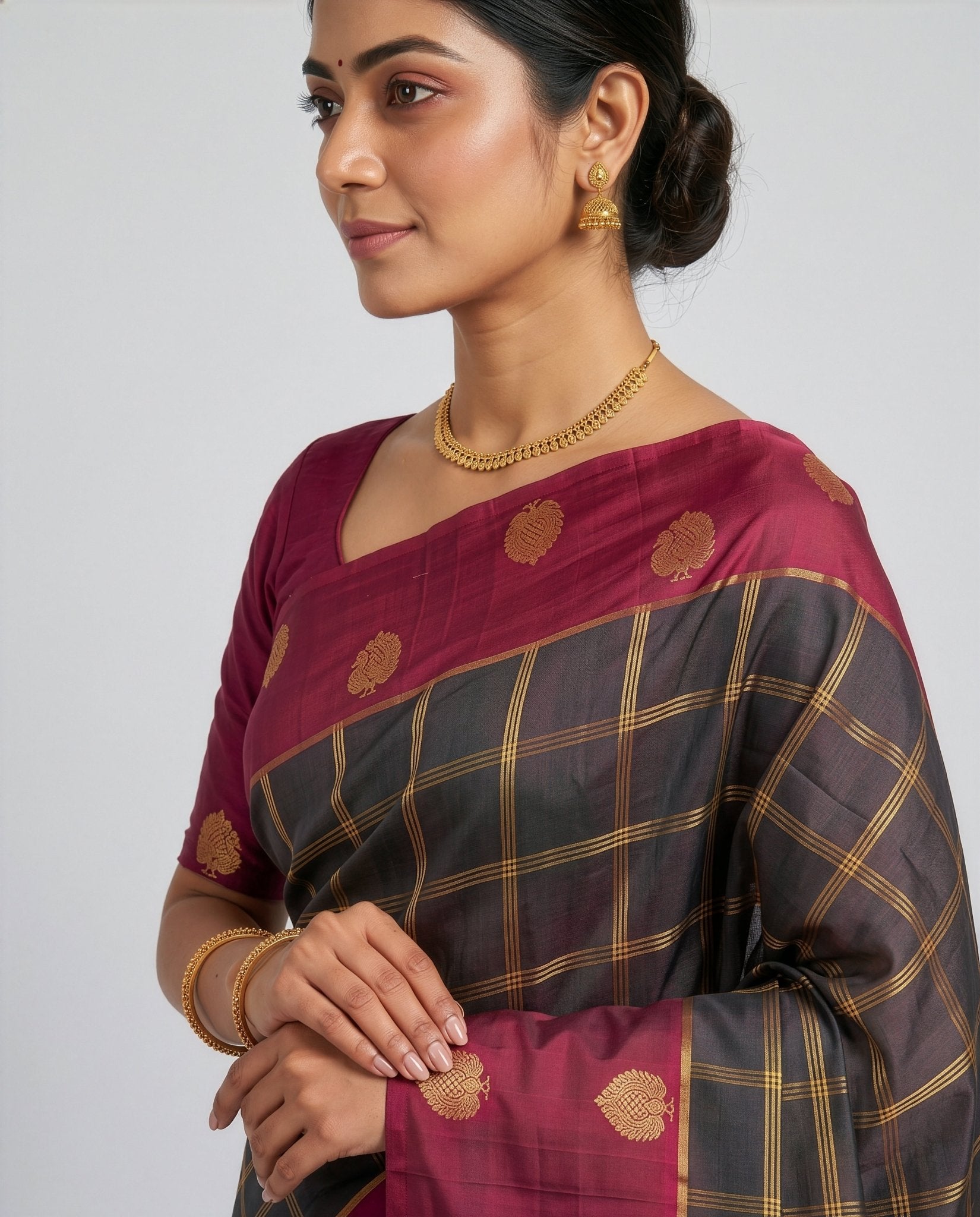 Midnight Navy Blue Pure Silk Kanchipuram Saree - Nirzara