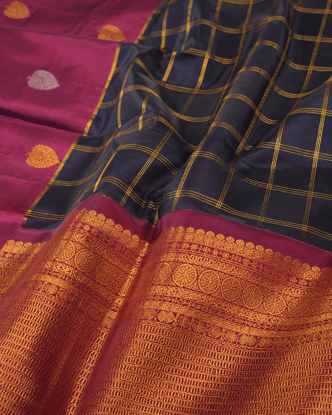 Midnight Navy Blue Pure Silk Kanchipuram Saree - Nirzara