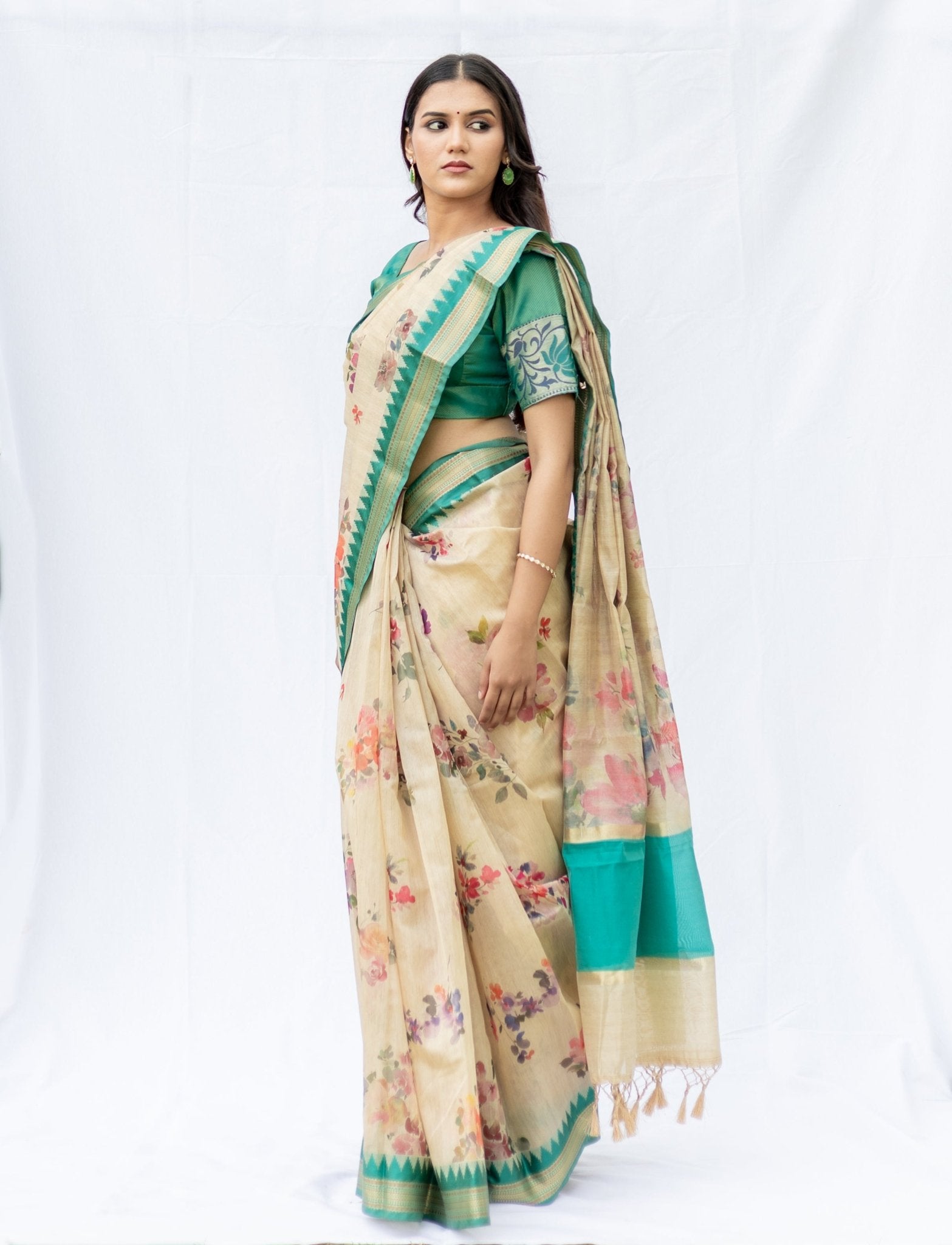 Off - White Linen Saree - Nirzara