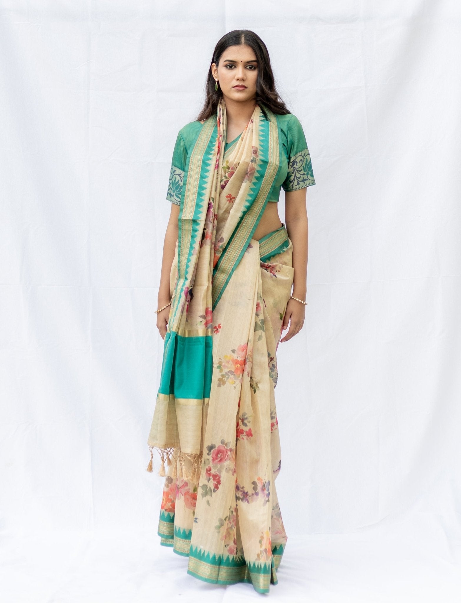 Off - White Linen Saree - Nirzara