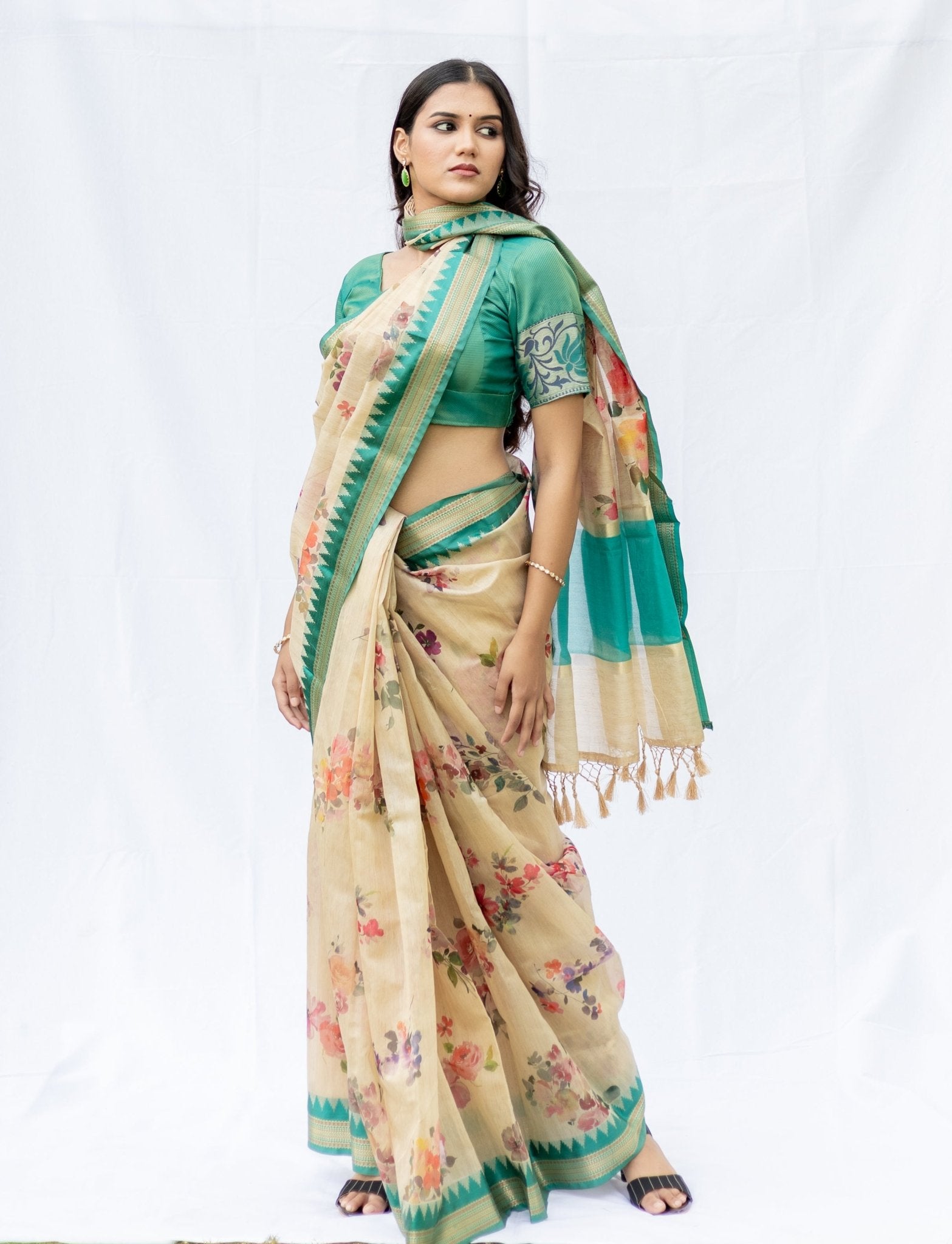 Off - White Linen Saree - Nirzara