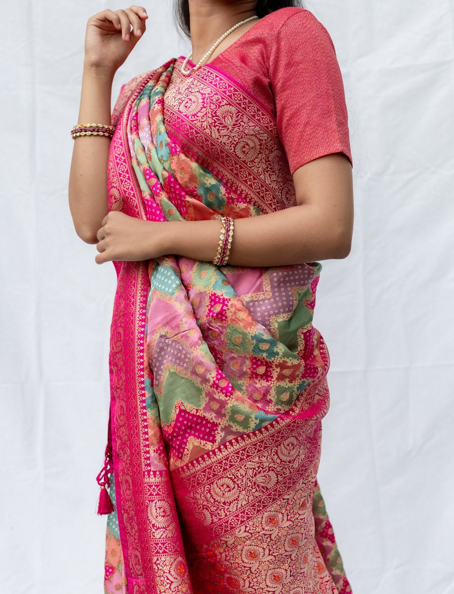Deep Pink Pure Banarasi Khaddi Georgette Saree – Nirzara