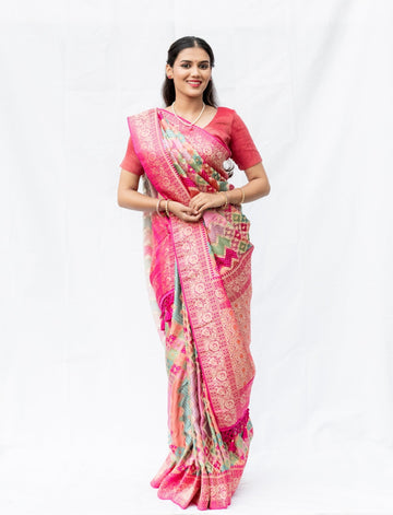 Pink Pure Georgette Silk Banarasi Saree - Nirzara