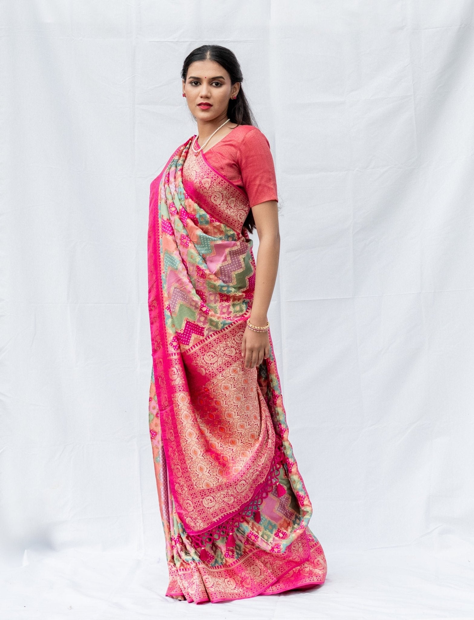 Deep Pink Pure Banarasi Khaddi Georgette Saree – Nirzara