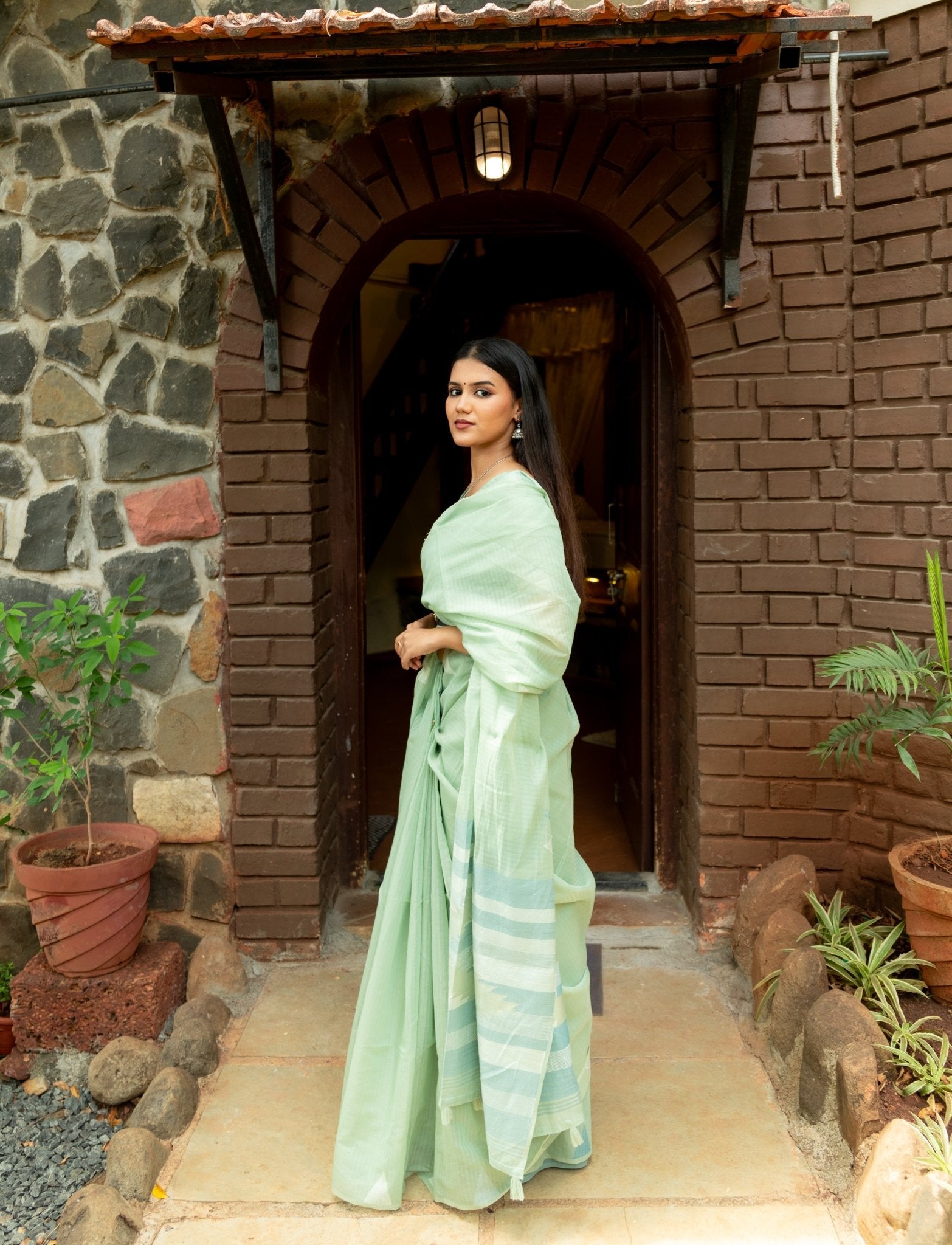 Pista Linen Cotton Saree - Nirzara