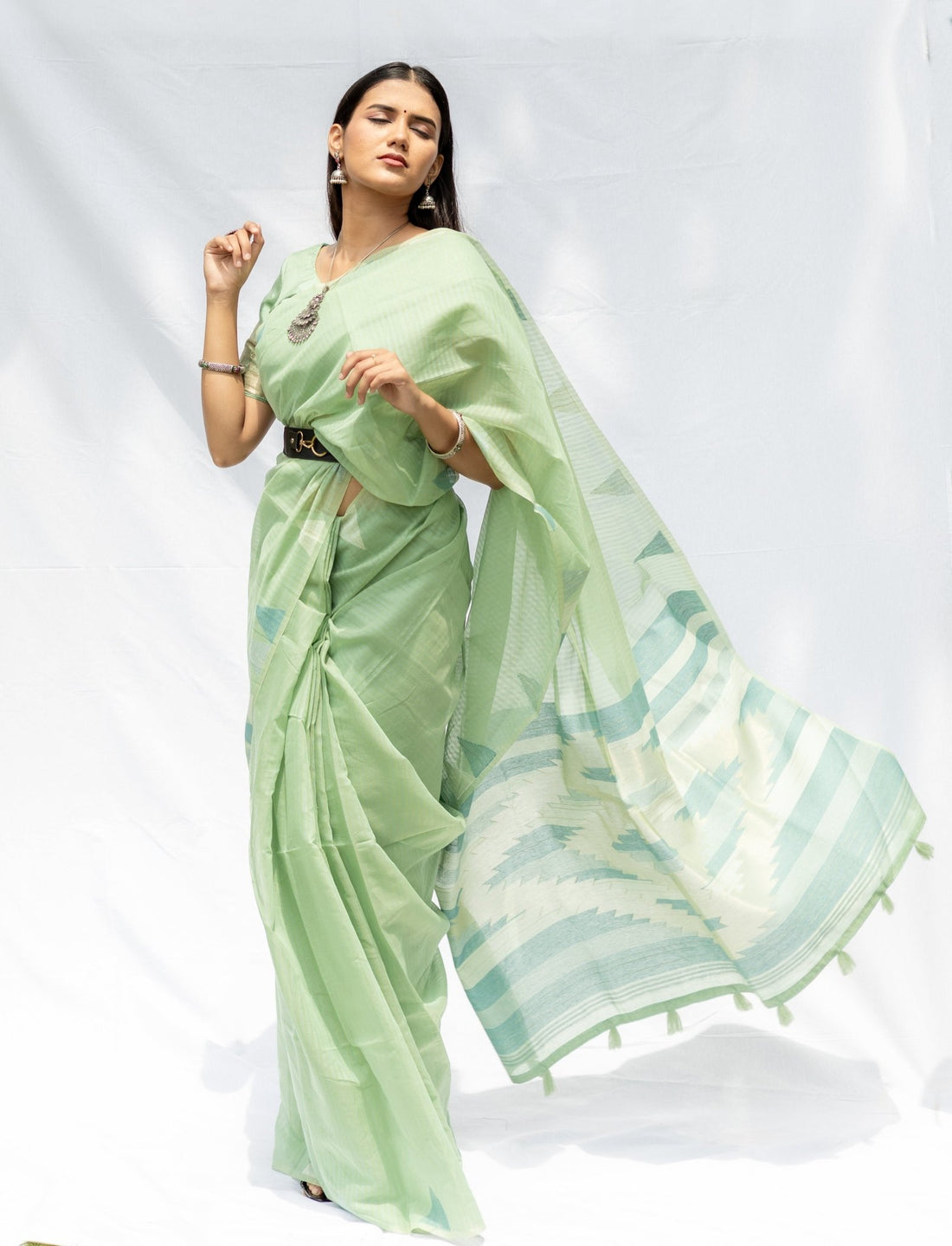Pista Linen Cotton Saree - Nirzara