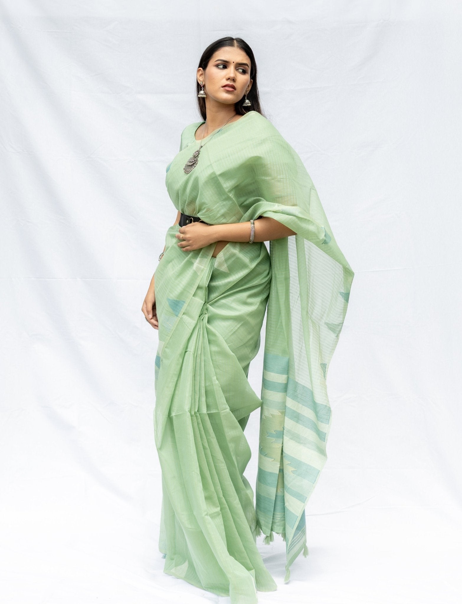 Pista Linen Cotton Saree - Nirzara