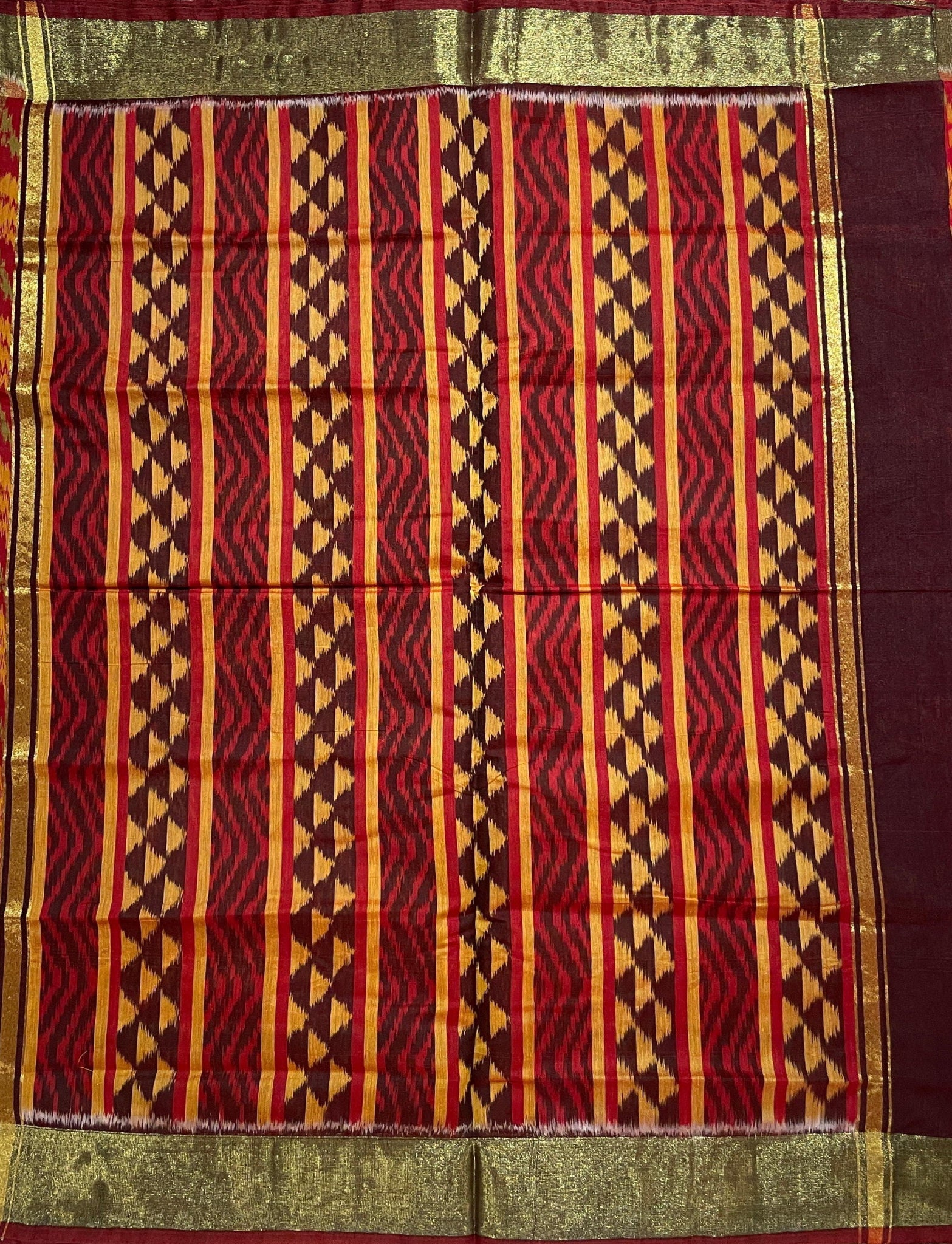 Red - Orange Ikat Patola Cotton Silk Saree - Nirzara
