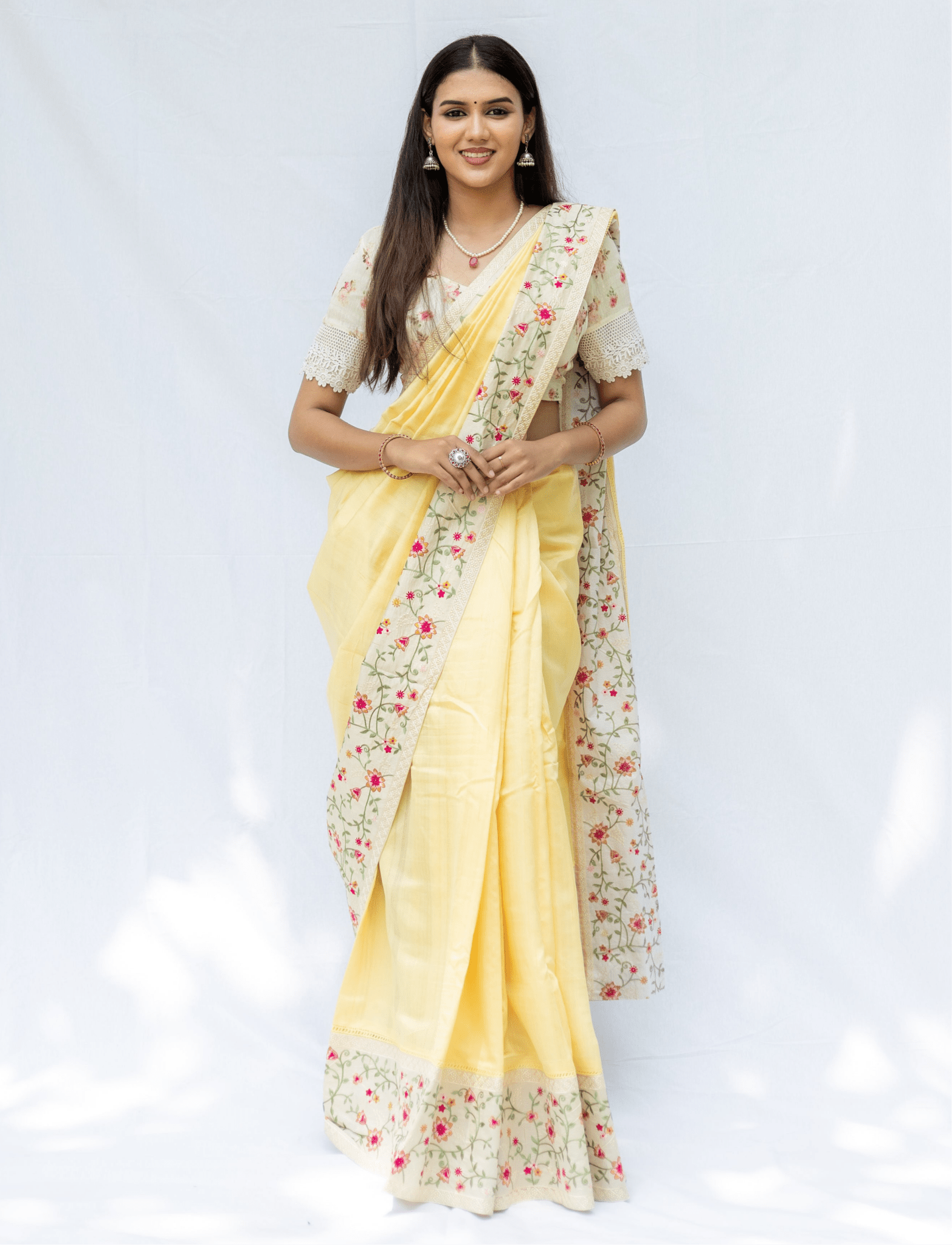 Yellow Plain Raw Cotton Embroidery - Nirzara