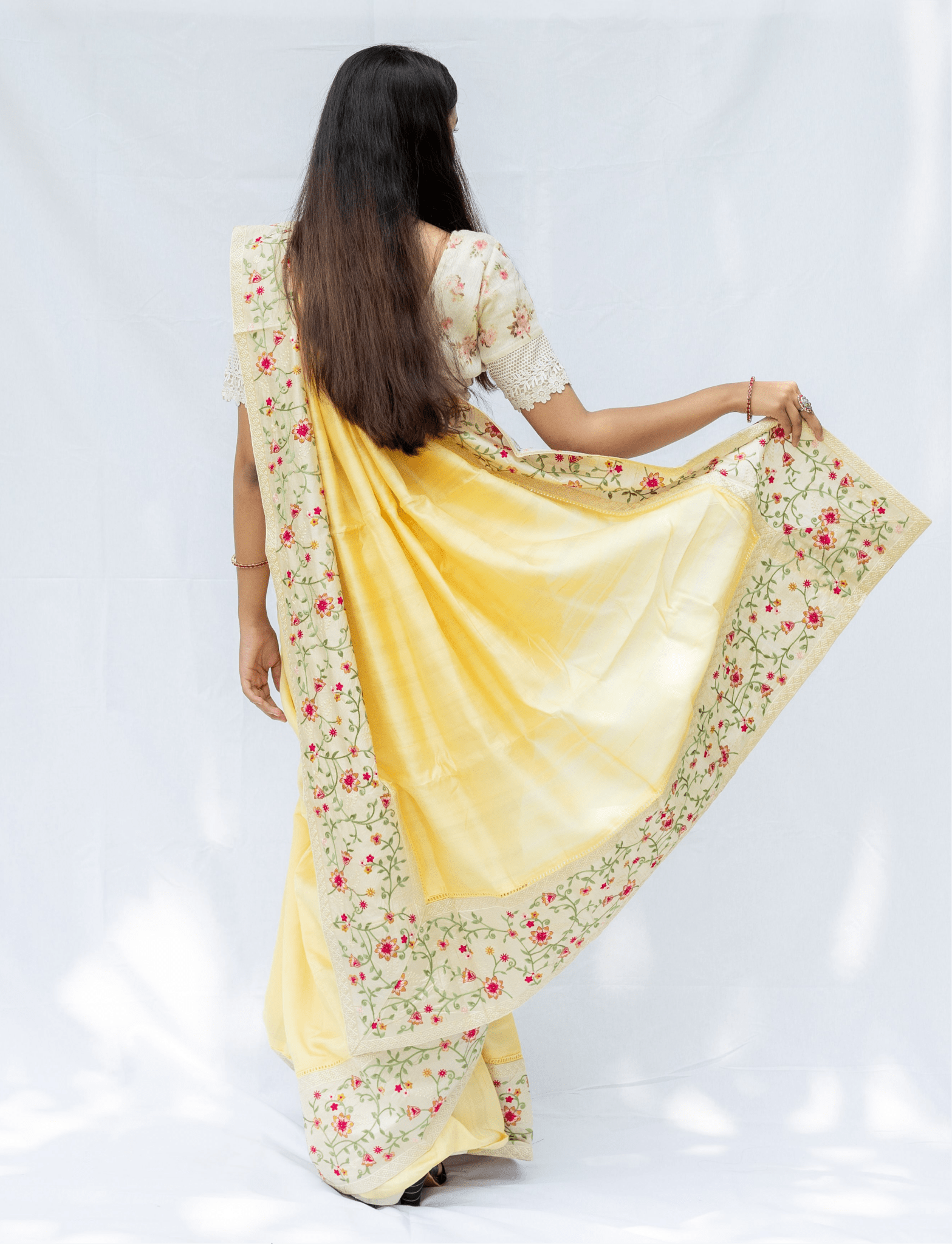 Yellow Plain Raw Cotton Embroidery - Nirzara