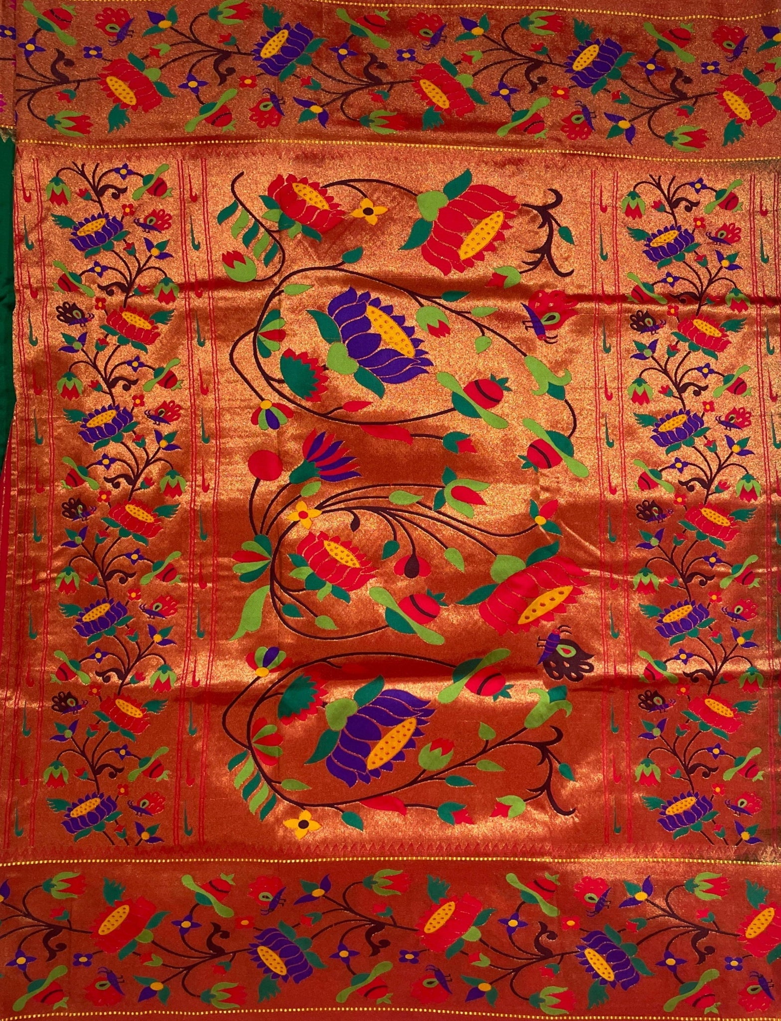 Yeola Handloom Forest Green Pure Paithani Saree - Nirzara